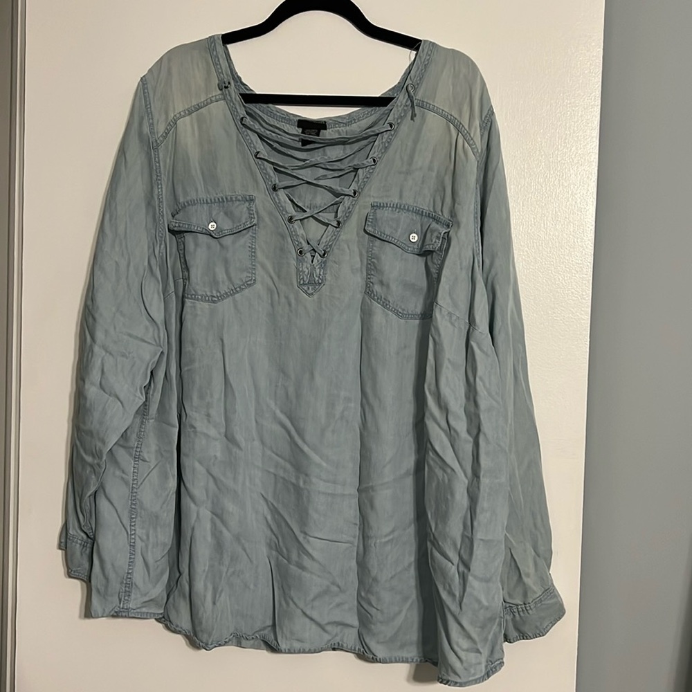 Torrid chambray lace up top